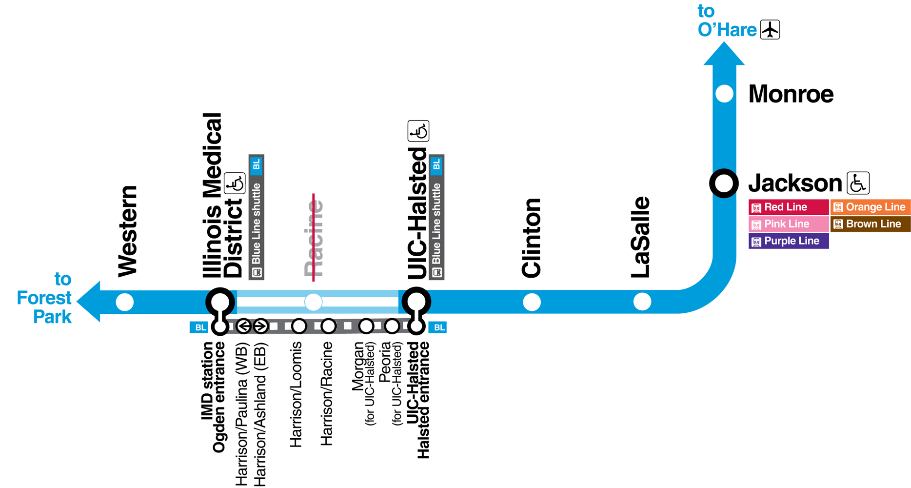 Map showing shuttle bus route.