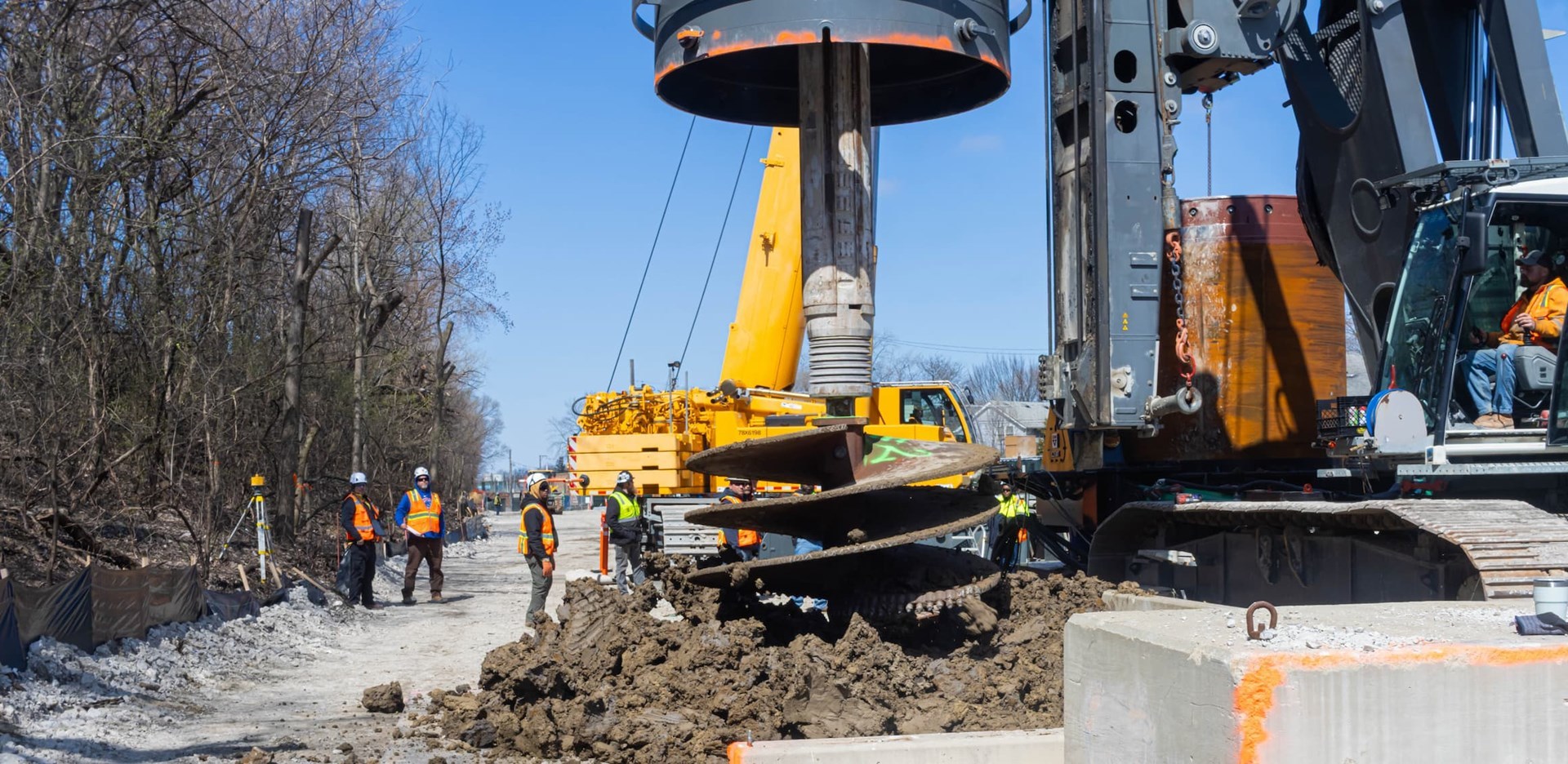 A large drill and other heavy equipment