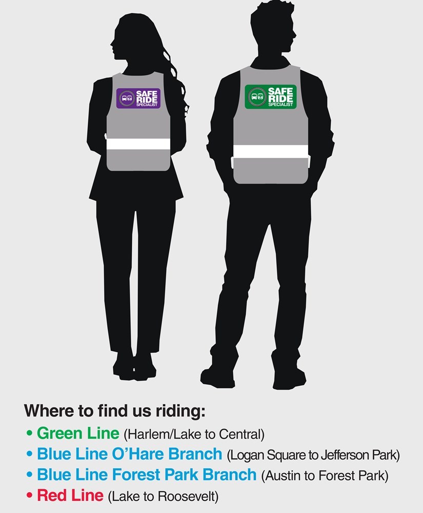 Silhouettes of a man a woman wearing Safe Ride Specialist vests.