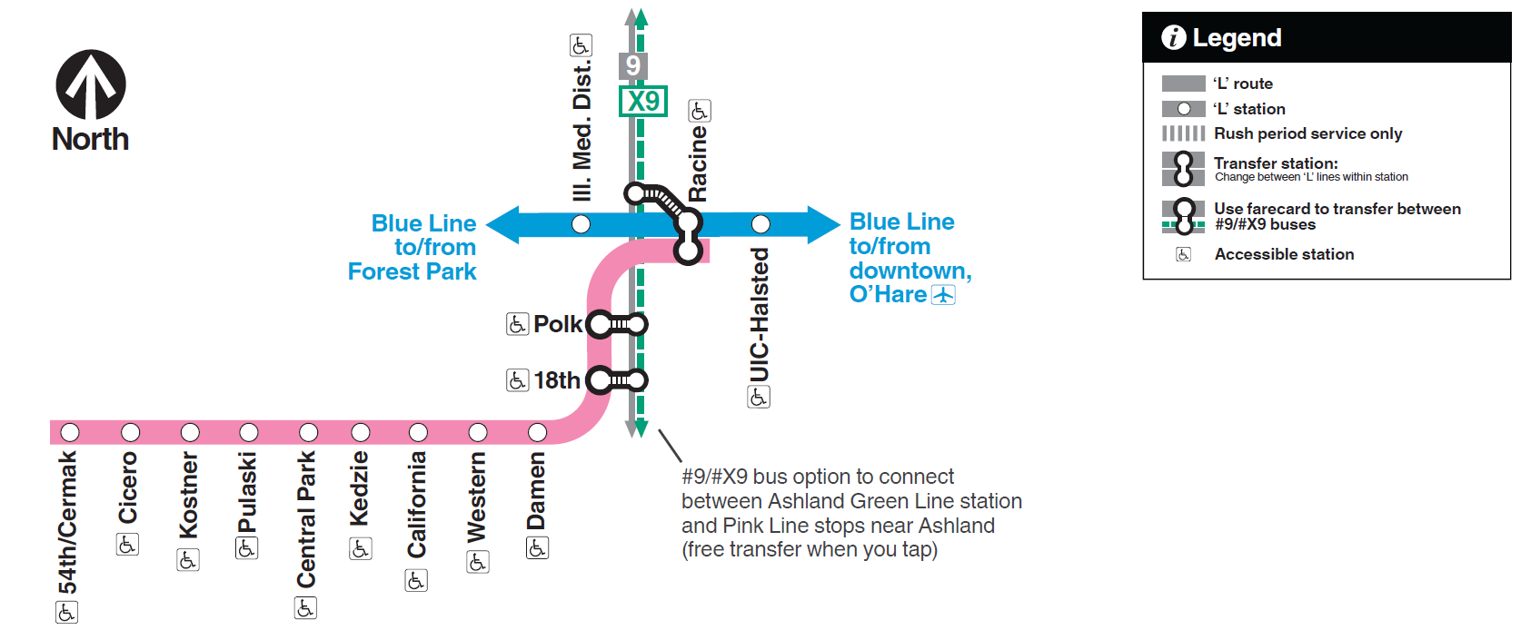 Map of Pink Line service_ during Lake Street Bridge construction