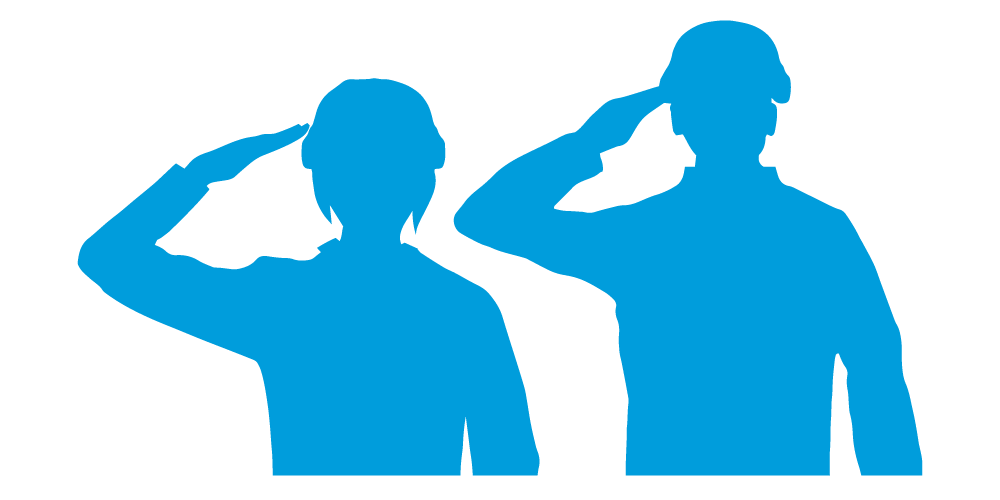 Silhouette of two soldiers saluting