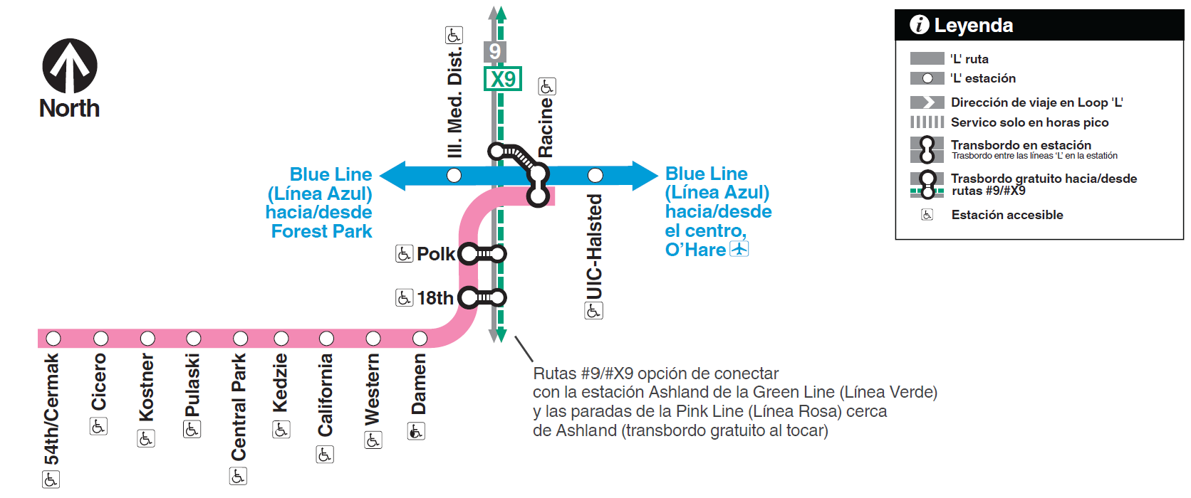 Servicio de la L�nea Rosa durante la construcci�n del Puente de Lake Street
