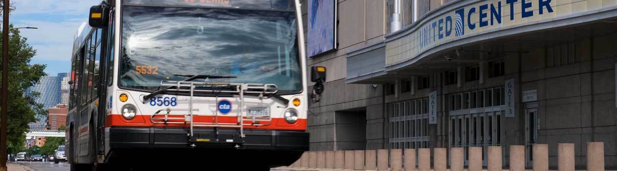 Bus driving by the United Center
